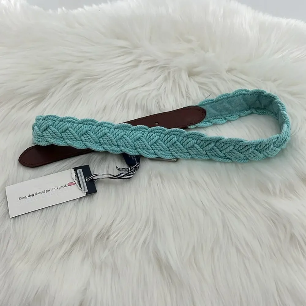 Vineyard Vines Men's Braided Rope Belt with Leather - Crystal Blue - 30 - NWT
